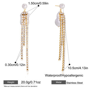 Minimalist Long Huggie Tennis Earrings Crystal Rhinestone Baroque Pearl Earrings <strong>Stainless</strong> <strong>Steel</strong> Earrings for Women - Product Image 6