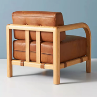 Massivholzrahmen Anpassbarer Moderner Akzentstuhl Beiges PU-Leder Kissen Gebogene Armlehne Wohnzimmer Einzelner Freizeitsitz Möbel