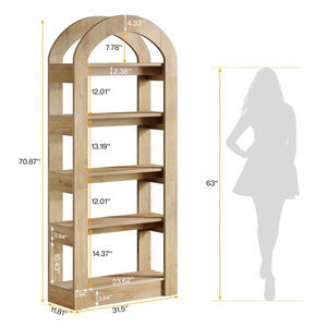BSCI Factory Direct New Design 5-Tier Tall Arched Bookcase, Modern <b>Open</b> <b>Bookshelf</b> for Home Office, Bedroom, Living Room - Product Image 4
