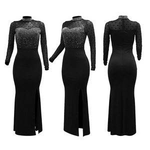 Vestido Largo de Malla con Pedrería para Mujer, Cuello Alto, Manga Larga, Vestido de Noche Formal, Vestidos de Moda para Mujer - Product Image 6