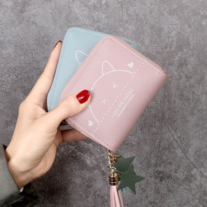 Mignon portefeuille court à franges en forme de chat pour les femmes, à la mode et charmant, adapté aux étudiantes fentes pour cartes et porte-monnaie. - Product Image 4