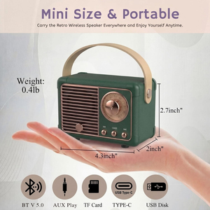 <span class=keywords><strong>Mini</strong></span> Altavoz Inalámbrico BT 5.0, Diseño Retro Vintage, Reproductor AUX TF USB, Llamadas Manos Libres, Sonido HD, Fácil de Transportar - Product Image 2