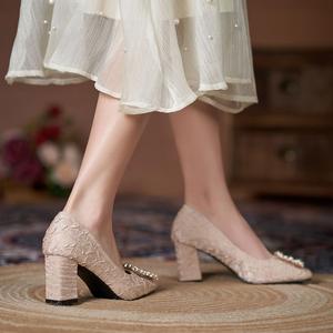 All'ingrosso <span class=keywords><strong>donna</strong></span> con punta quadrata Slip on satinata materiale <span class=keywords><strong>7</strong></span> <span class=keywords><strong>CM</strong></span> tacchi con fibbia in cristallo tacco da ufficio per scarpe da <span class=keywords><strong>donna</strong></span> - Product Image 3