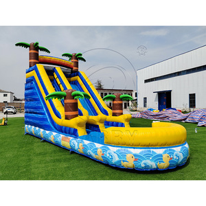 Tobogán Acuático Comercial Inflable con Palmeras Tropicales y Piscina, Tobogán Acuático Inflable de Mármol Azul con Diseño de Patos - Product Image 2