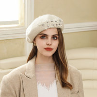 2026 Béret Français pour Femme avec Logo Personnalisé, Perles, Élégant pour Hiver et Automne, Tenue Quotidienne, Fête et Extérieur (Boina)
