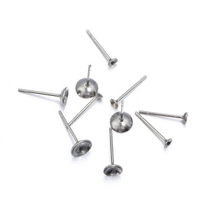 Stainless Steel Bowl-Shaped Earring <b>Post</b> Base <b>Round</b> For Earring Making DIY Jewelry Accessories - Product Image 3