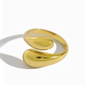 18 Karat Gold Vermeil Wasser tropfen Chunky Ring S925 Sterling Silber Glänzender Wasser tropfen Öffnungs ring