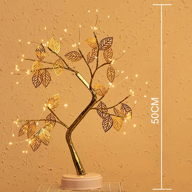 45CM Battery USB Powered LED Fairy Christmas Golden Leaves Night Tree Light Table Lamp Decoration For Holiday Bedroom