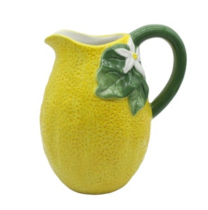 Grande carafe à jus <span class=keywords><strong>en</strong></span> céramique motif citron, <span class=keywords><strong>pot</strong></span> à eau <span class=keywords><strong>en</strong></span> porcelaine texturé fruits, poignée peinte à la main, écologique, compatible lave-vaisselle, 1L - Product Image 1