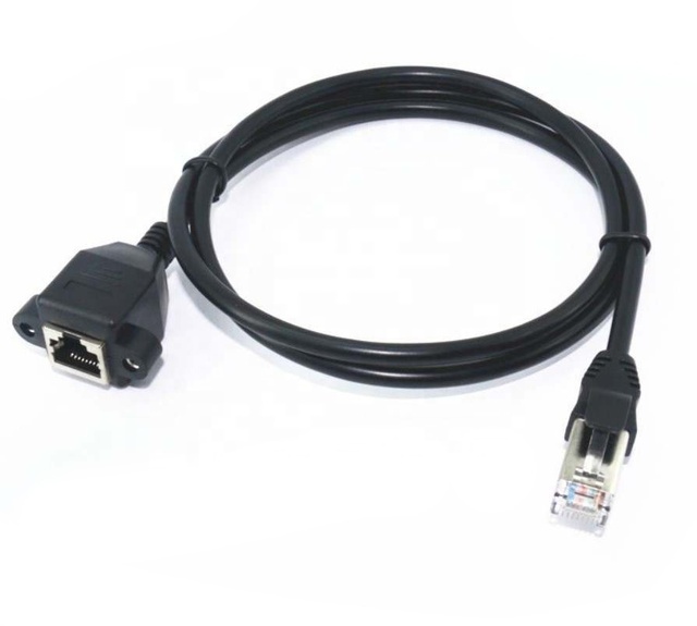 Panel Mount RJ45 Female to Female Extension Power Network Lan Patch Cord Cable with Screw PVC