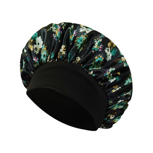 Topi Tidur Wanita Model Baru 2025 Bahan Satin Motif Daun Flora Elastis Laris Manis Topi Jersey Pinggiran Lebar - Product Image 2