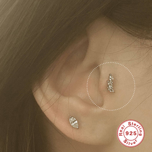 ROXI Pendiente de botón único de plata de ley S925 con circonita marquesa y diamante para perforación de cartílago - Product Image 3