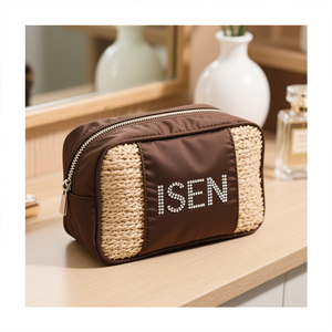 Bolsa de Maquillaje de Paja Tejida Personalizable <span class=keywords><strong>ISEN</strong></span> Neceser de Viaje para Mujer Organizador de Cosméticos - Product Image 3