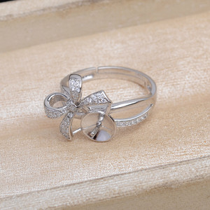 925 Silver Base DIY Accessory for Pearl Jewelry 10-12 <b>Bow</b> Ring Empty <b>Holder</b> Semi-Finished JG5891 Ring - Product Image 4