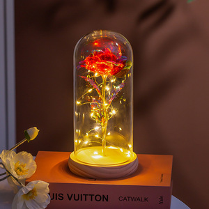Flor de rosa artificial con cubierta de cristal, luz nocturna, adorno decorativo para San Valentín, Navidad, cumpleaños, decoración de mesa para el hogar - Product Image 3