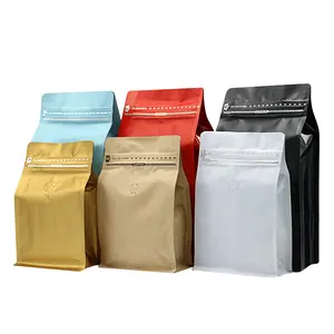 Bolsa de café de fondo plano de papel de aluminio con cremallera cuadrada a granel de papel kfaft al por mayor con sello de válvula