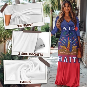 <span class=keywords><strong>Abiti</strong></span> <span class=keywords><strong>taglie</strong></span> forti haitiani per donna 3/4 maniche a V Max abito da donna con cintura alla moda eleganti e sinuosi Vestidos Vestidos - Product Image 5