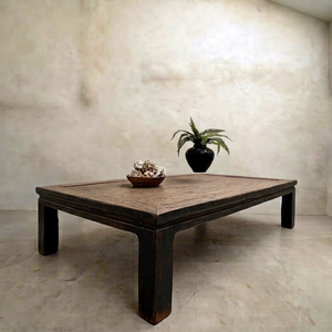 Table Basse Extra Large Antique en Orme Massif Rustique, Banc Plateforme Basse pour le Thé, Style Wabi Sabi Vintage, Meuble de Salon Décoratif - Product Image 1
