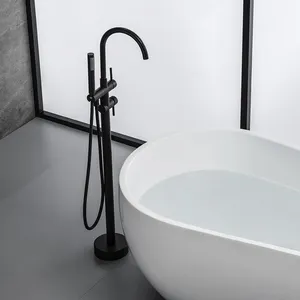 현대 블랙 더블 핸들 욕실 수도꼭지 독립형 욕조 믹서 목욕 및 샤워 세트