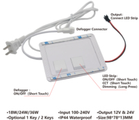 Convertisseur LED intelligent 24W 12V/24V certifié ETL/CE IP44 avec capteur capacitif, interrupteur tactile, variateur d'intensité, anti-buée et détection de verre CCT 3-6MM