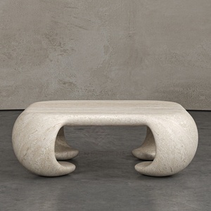 Table basse en <span class=keywords><strong>travertin</strong></span> gris argenté sur mesure, forme naturelle, pierre organique, mobilier de luxe pour <span class=keywords><strong>salon</strong></span>, décoration intérieure - Product Image 4
