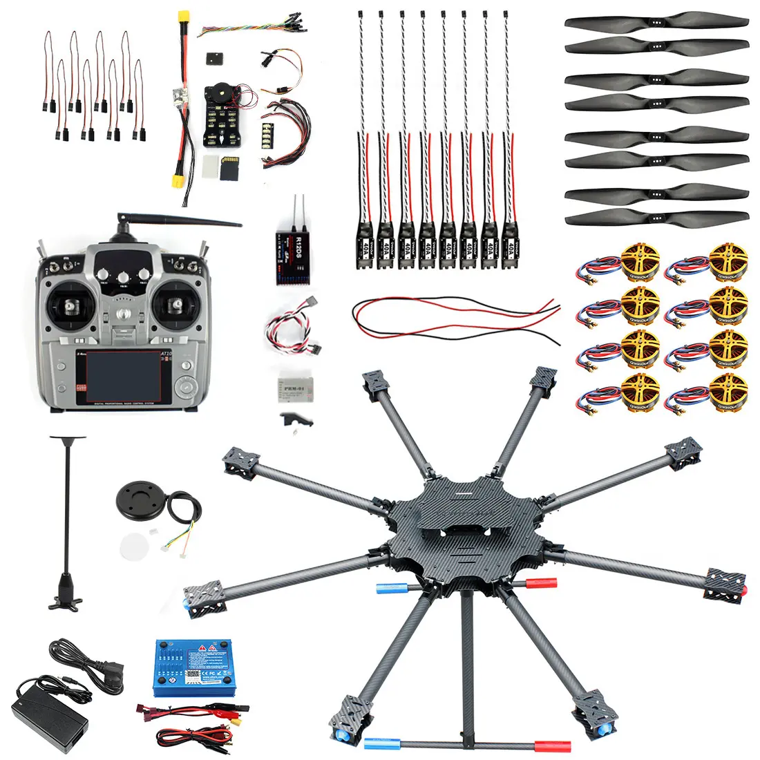 DIY T1050 Carbon Fiber Frame 8 Axis Folding Drone Kit with APM/PIX Flight Controller TX18S Lite Transmitter
