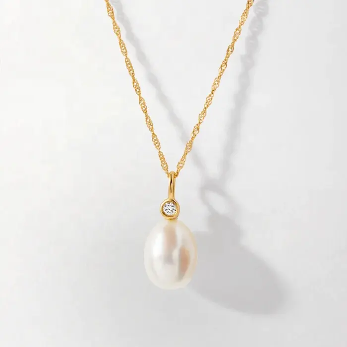 YINJU Classic Fashion Gold Jewelry Silver 925 Freshwater Pearl Diamond Pendant Necklace Women