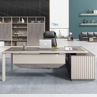 Table de bureau moderne en PVC en forme de L, style minimaliste, luxe léger, pour patron, président, superviseur, directeur, avec chaise et tiroirs