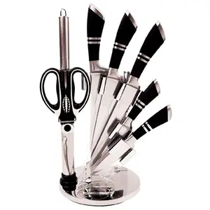 Everrich premium knife set messer set 8 pezzi set di coltelli neri con blocco acrilico manico cavo ser de cuchillos royal line