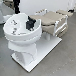 Bac à shampoing en céramique haut de gamme pour salon de coiffure — Unité de lavage semi-inclinable en acier inoxydable - Product Image 6