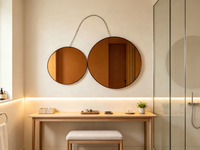 Miroir mural décoratif double rond teinté ambre, avec chaîne en métal argenté, miroir en verre teinté suspendu pour la décoration murale de la maison