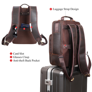Mochila de Estilo Vintage para Portátil de 15.6 Pulgadas, Bolso Escolar de Cuero Auténtico de Plena Flor, Crazy Horse Genuino - Product Image 2