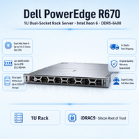 Serveur Dell R670 1U en rack, double socket, 32 DIMM DDR5, PCIe 5.0 E3.S NVMe pour la virtualisation de centre de données, la base de données cloud