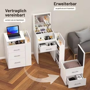 Table de toilette compacte 3-en-1 avec 5 tiroirs, miroir rabattable et grand espace de rangement pour le maquillage - MOQ 100 - Product Image 3