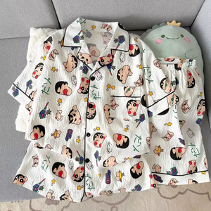 Conjunto de Pijama de Chifón a Rayas Holgado para <span class=keywords><strong>Hombre</strong></span> y Mujer, <span class=keywords><strong>Verano</strong></span> 2026, Manga Corta, Cuello Camisero, Ropa de Dormir, Conjunto Casual de 2 Piezas para Parejas - Product Image 2