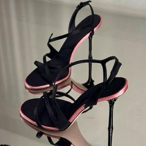 Sandales à talons hauts pour femmes à fines brides, avec boucle en strass, style slingback, talon aiguille, pour soirée - Product Image 1