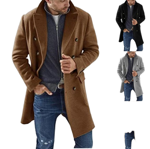 Manteau long en laine respirant pour homme, coupe ajustée, double boutonnage, style trench-coat, tendance hiver, qualité OEM - Product Image 1