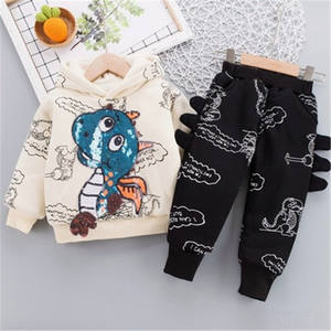 Nouvelle collection automne-hiver 2021 : Ensemble deux pièces à capuche col rond pour enfants, version coréenne, style sportif, épais et doublé en velours, pour garçons et filles. - Product Image 5