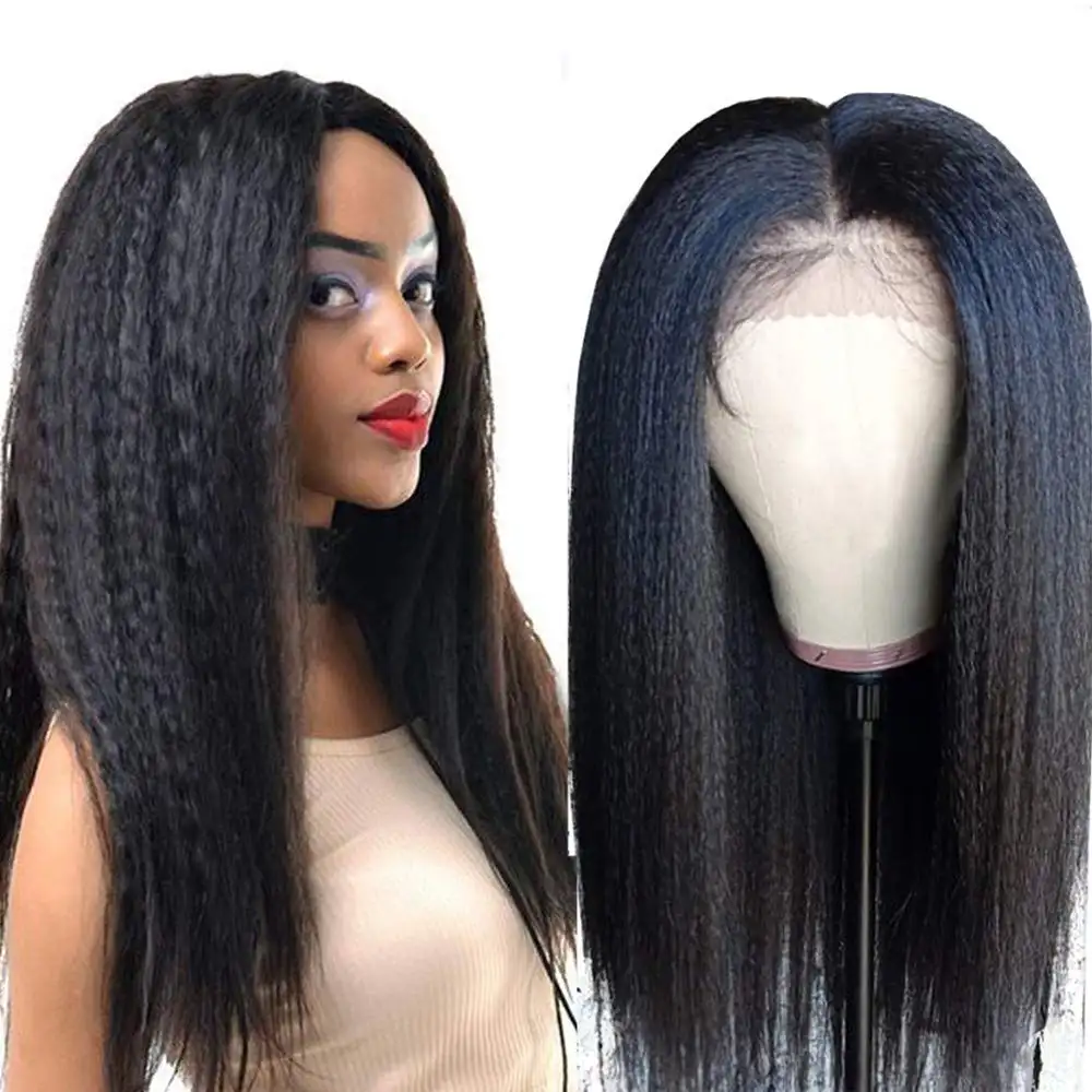 Afro Kinky Straight Pruiken 4X4 Sluiting Pruik Cuticula Uitgelijnd Kant Frontale Yaki Kinky Straight Menselijk Haar Pruiken Voor zwarte Vrouwen