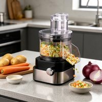 Robot culinaire multifonctionnel électrique commercial SHN en plastique PP et acier inoxydable, hachoir à légumes, râpe, coupe-légumes 6-en-1
