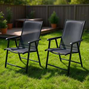 Chaises de jardin pliantes d'extérieur avec accoudoirs ergonomiques, structure en aluminium, tissu polyester, design moderne pour usage en terrasse - Product Image 2