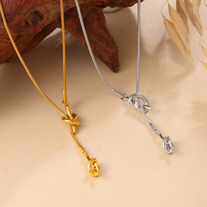 Collar Lariat de Acero Inoxidable Chapado en Oro, Diseño de Lazo, Cadena de Serpiente, Joyería Diaria Minimalista Unisex - Product Image 6