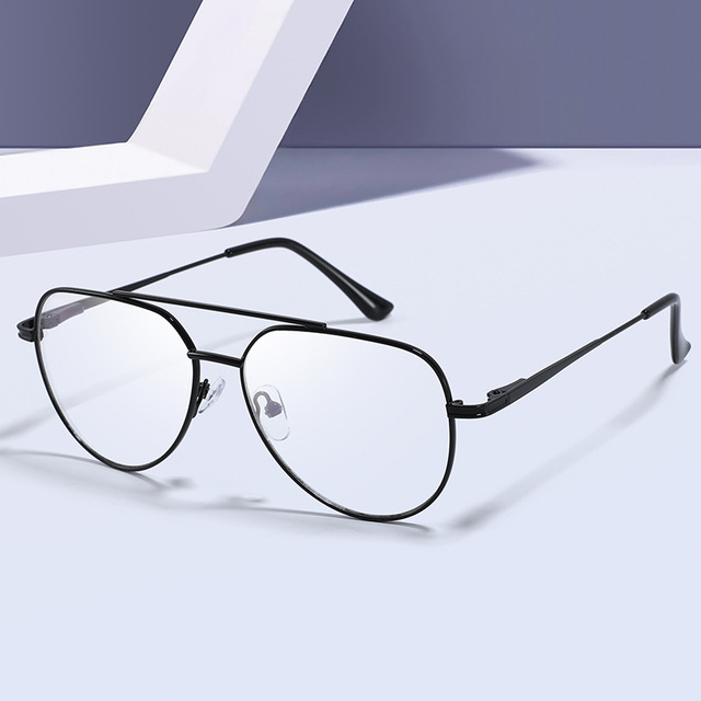 High Quality Retro Anti-Blue Light Metal Frame Large Plain Light Mirror Glasses Women's Men's Near-Sighted Computer Style Print