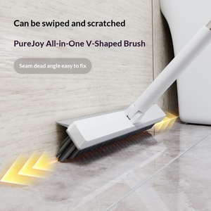 Cepillo de Limpieza para Piso en Forma de V con Mango de Acero Inoxidable, Cerdas Resistentes de PP+TPR, Flexible e Impermeable para Baño y Inodoro - Product Image 1