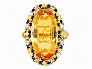 18K Pure Gold Fancy <b>Citrine</b> Diamond Best Wedding Ring with Oval Diamond - Product Image 1