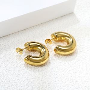 Pendientes de Aro Geométricos Personalizables de Moda, Chapados en Oro de 18k, de Acero Inoxidable, con Forma de C, Huecos y Gruesos, para Mujer - Product Image 4