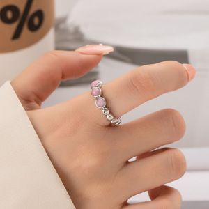 Rose <b>Quartz</b> Open <b>Ring</b> Bezel Setting Round Crystal Everyday Wear Index Finger <b>Ring</b> R13963D0106 - Product Image 1