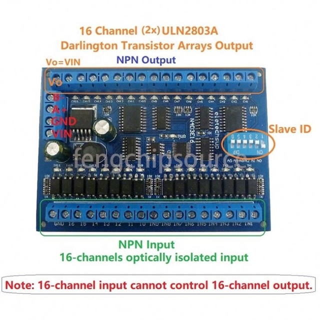 DC 12v 24v 16 in 16 out RS485 remote control switch PLC IO expansion board Modbus RTU module