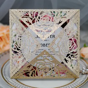 Square Glitter Laser Cut Wedding Card Invitations Good Quality Greeting Cards Business Card