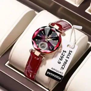 POEDAGAR 719女式手表石英星空表盘奢华钻石皮革表带女式时尚女士手表